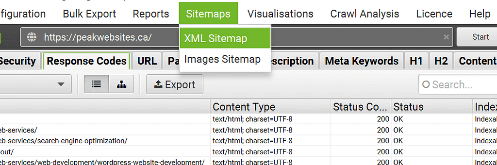 Exporting an XML Sitemap from Screaming Frog