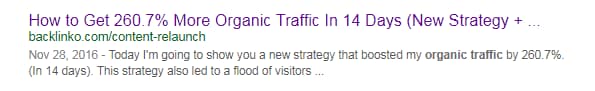 How to Get 260% More Organic Traffic in 14 Days" is another example of a highly specific page title.